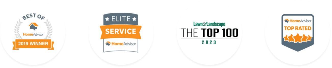 ExperiGreen awards: HomeAdvisor Best of 2019 Winner, HomeAdvisor Elite Service, Lawn and Landscape Top 100 2023, and HomeAdvisor Top Rated
