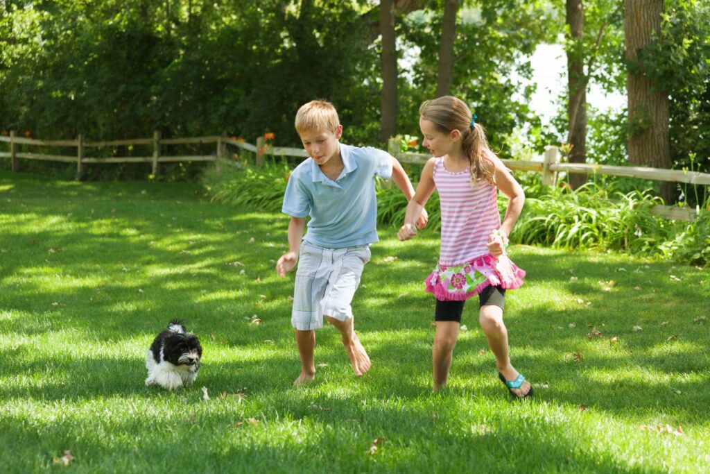 Happy children playing in a pest-free yard