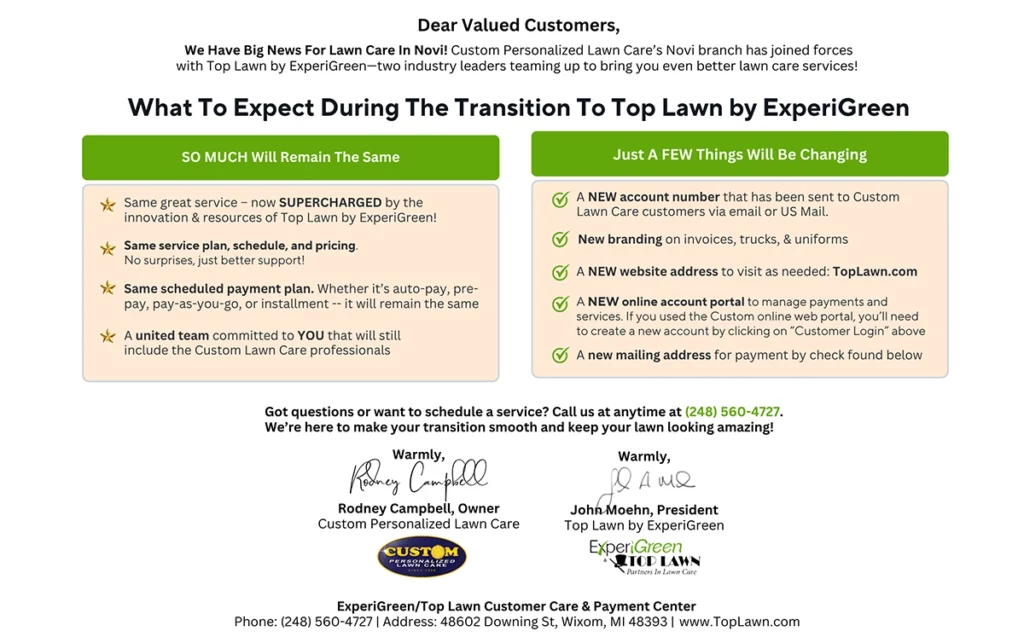 custom personalized lawn care acquisition