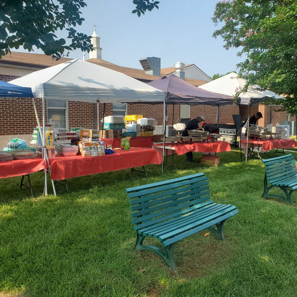 Event tables set up on lawn