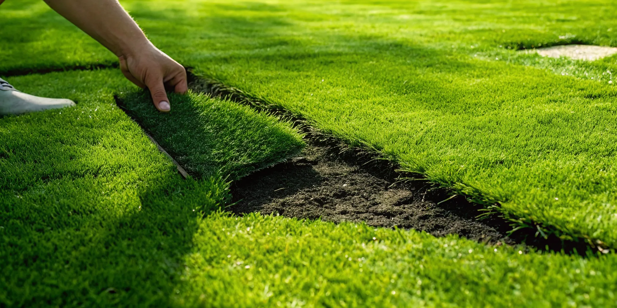 Grub worm larvae beneath a damaged patch of lawn