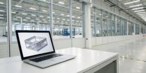 Using a 3D model on a laptop to get a fast quote for a sheet metal prototype.