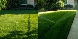 Liquid aeration vs core aeration treatment on a healthy lawn