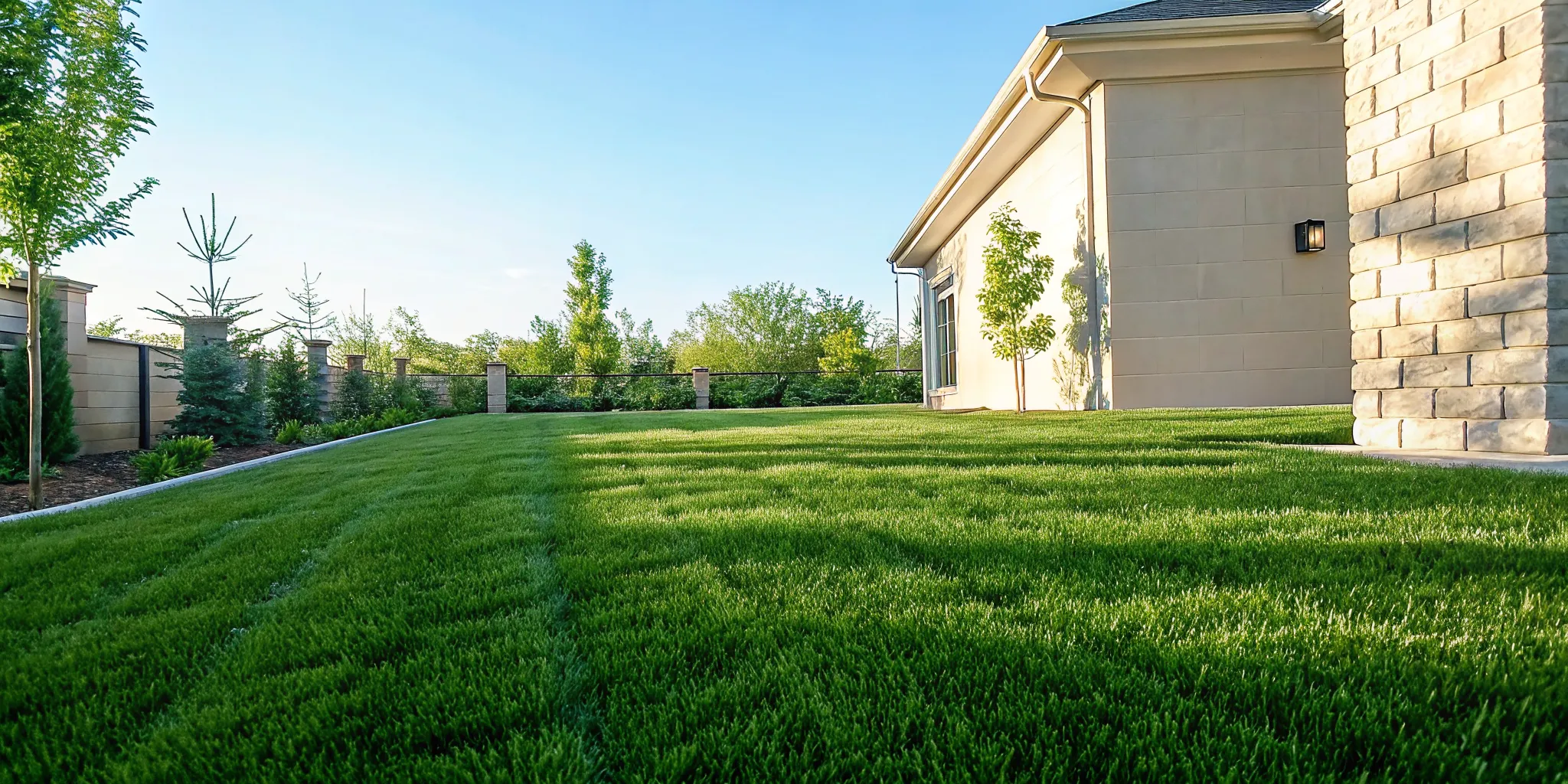 Fresh green grass growing in an overseeded lawn