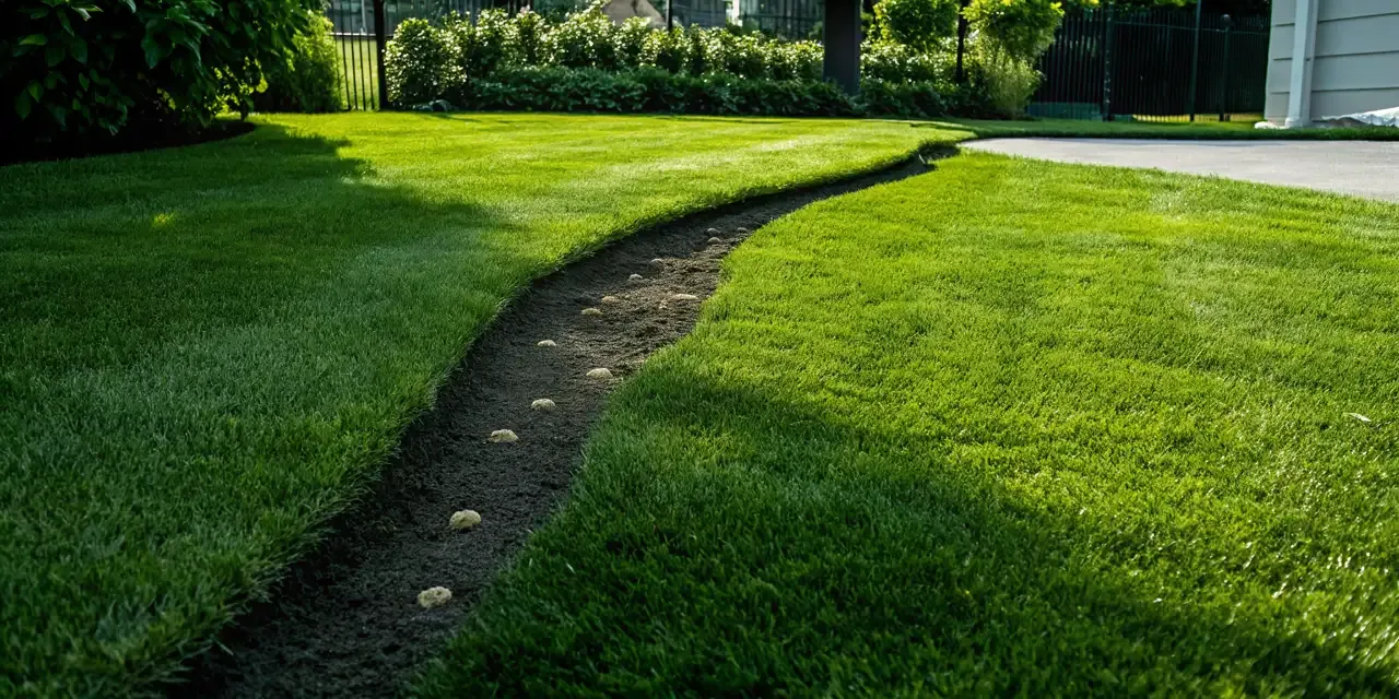Grubs beneath a section of green lawn turf