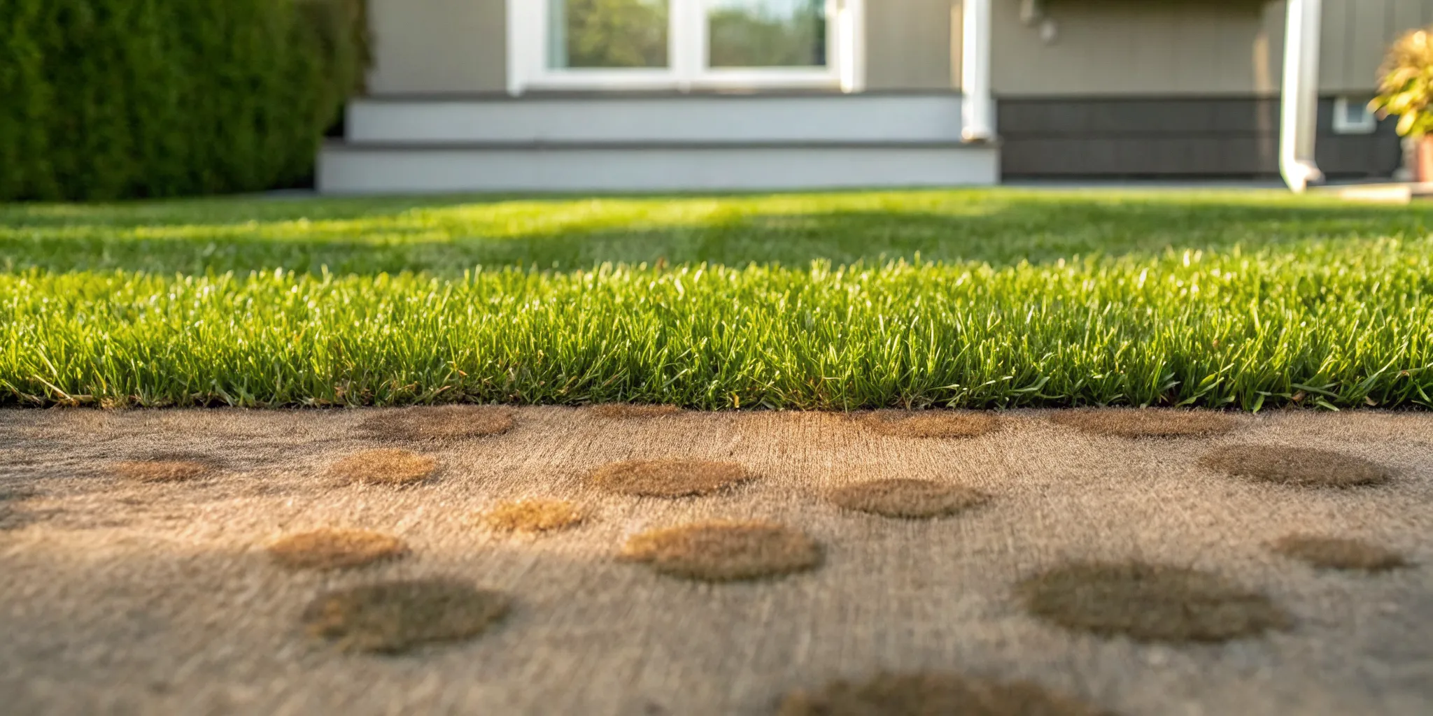 Lawn disease patches on a green lawn