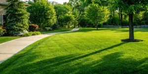 Healthy, vibrant trees and green ornamental shrubs in a beautifully manicured lawn